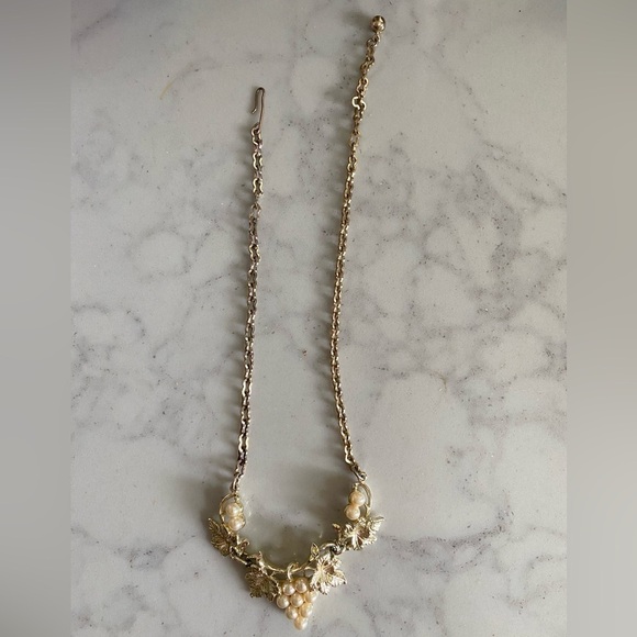 Vintage Gold-Tone and Faux Pearl Grapevine Motif Necklace - Picture 3 of 6